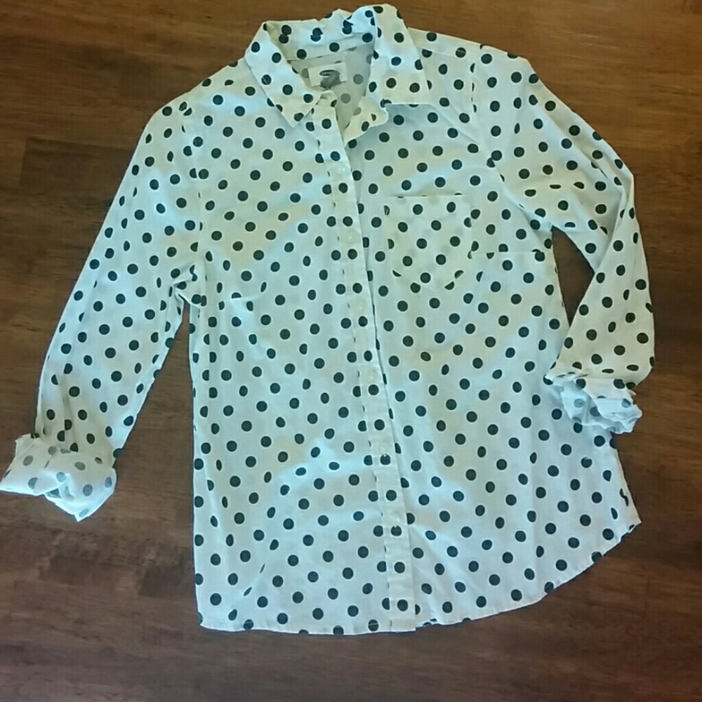 Off- white & black polka dot button up shirt